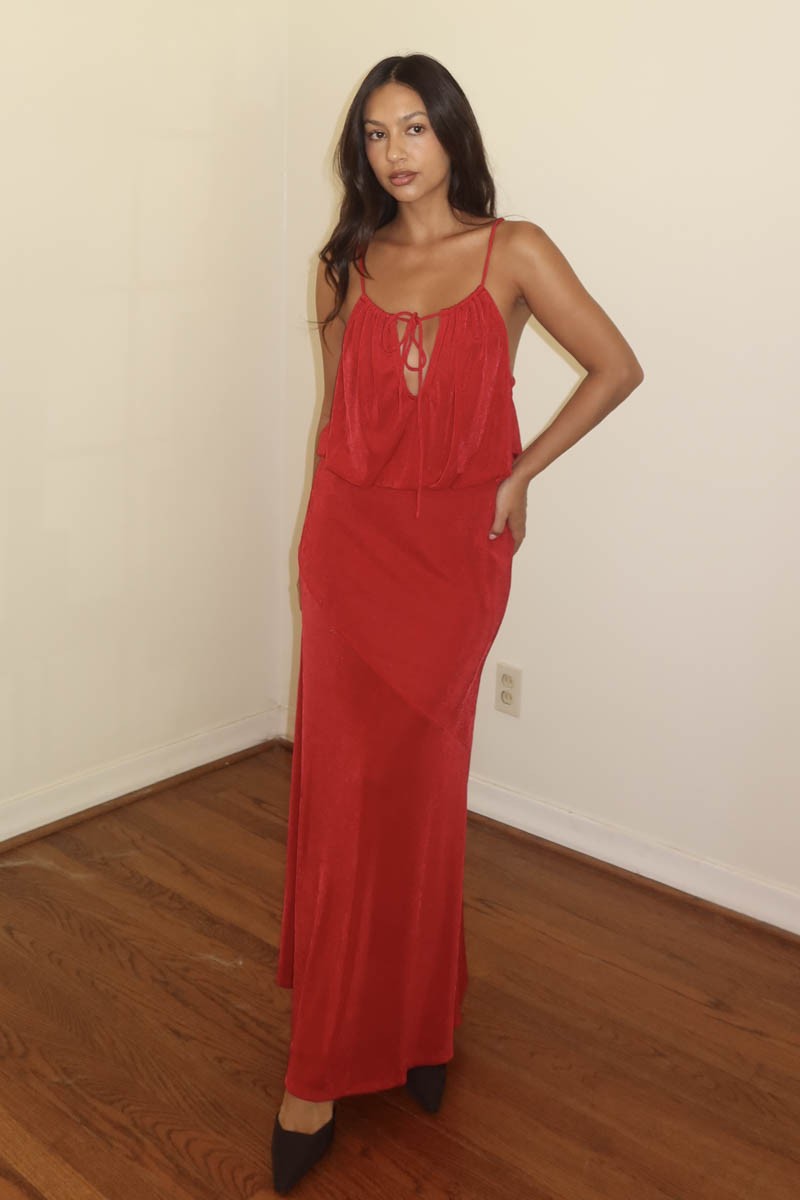 Slinky Knit Maxi Dress - Red