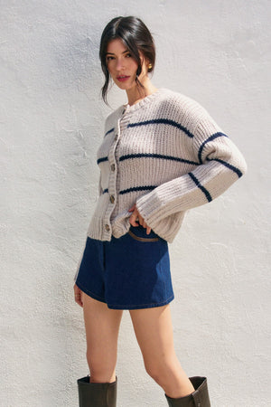Striped Button Down Cardigan - Seashell