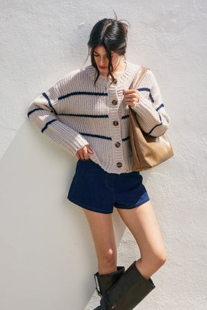 Striped Button Down Cardigan - Seashell