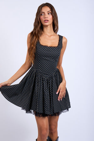 Polka Dot Mini Dress - Black