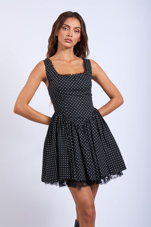 Polka Dot Mini Dress - Black