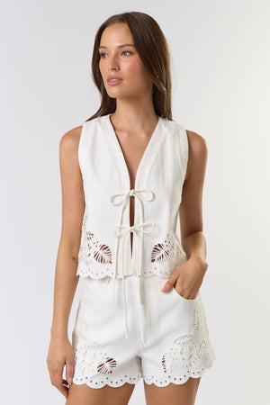 Front Tie Embroidered Vest