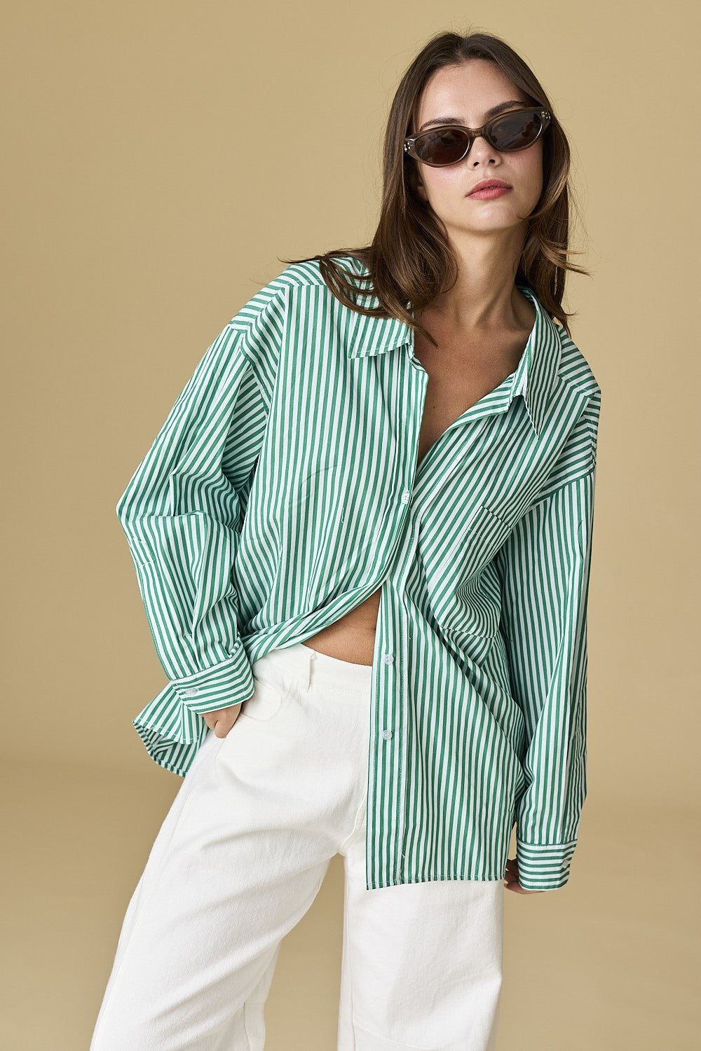 Luna Oversized Stripe Shirt - Green