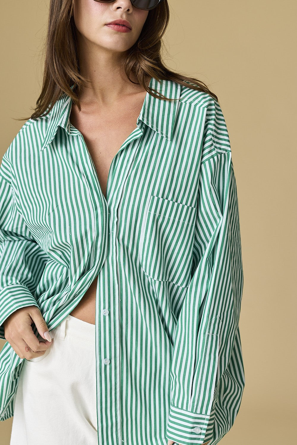 Luna Oversized Stripe Shirt - Green