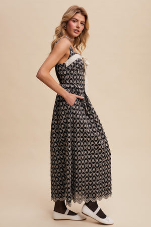 Bow Lace Maxi Dress - Black