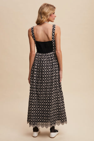 Bow Lace Maxi Dress - Black