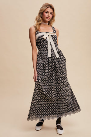 Bow Lace Maxi Dress - Black