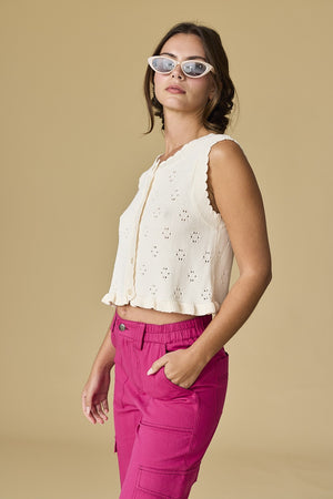 Stella Ruffle Sweater Top - Cream