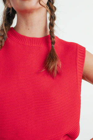 Plain Knitted Top - Red