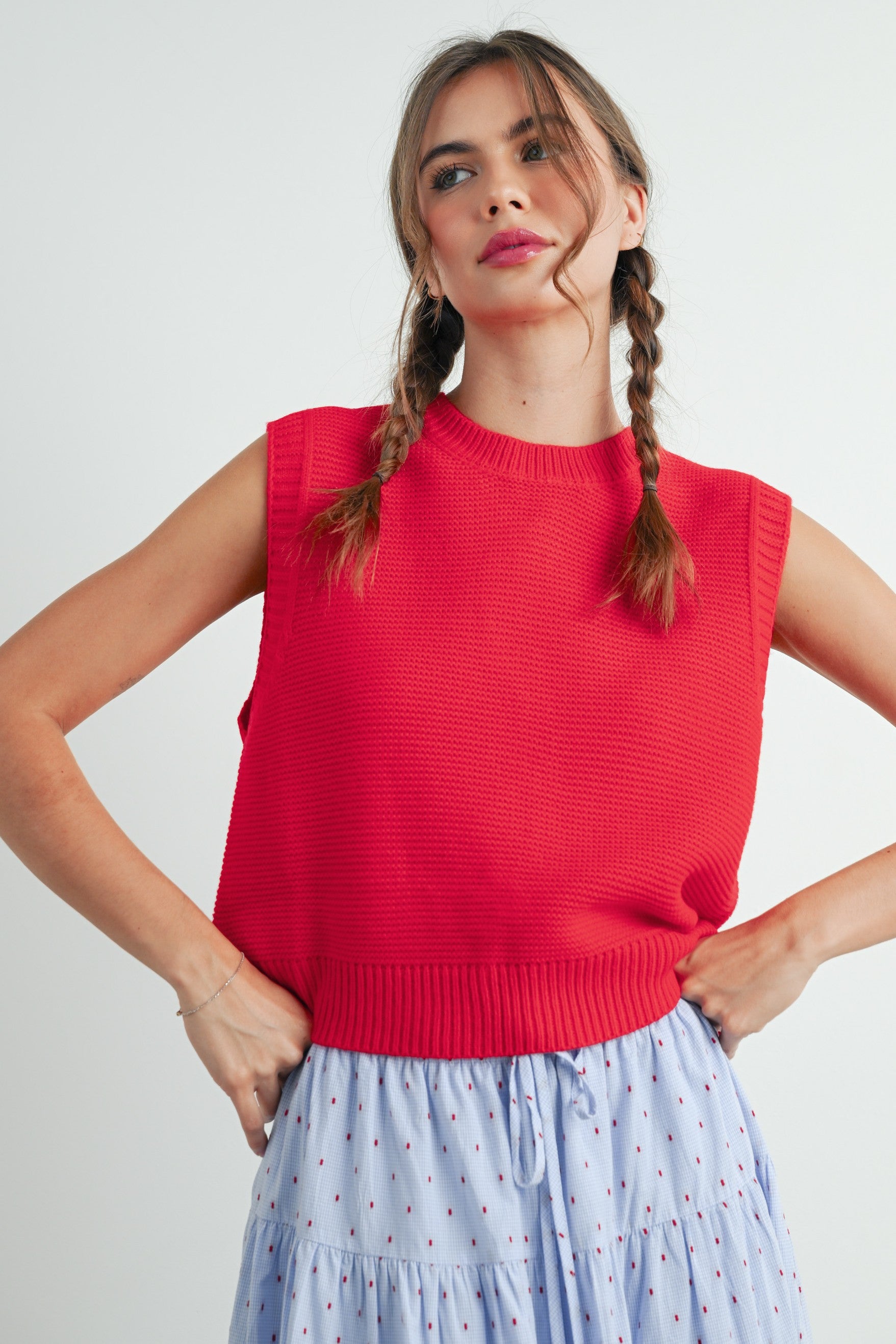 Plain Knitted Top - Red