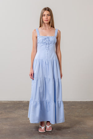 Corset Tiered Maxi Dress - Light Blue