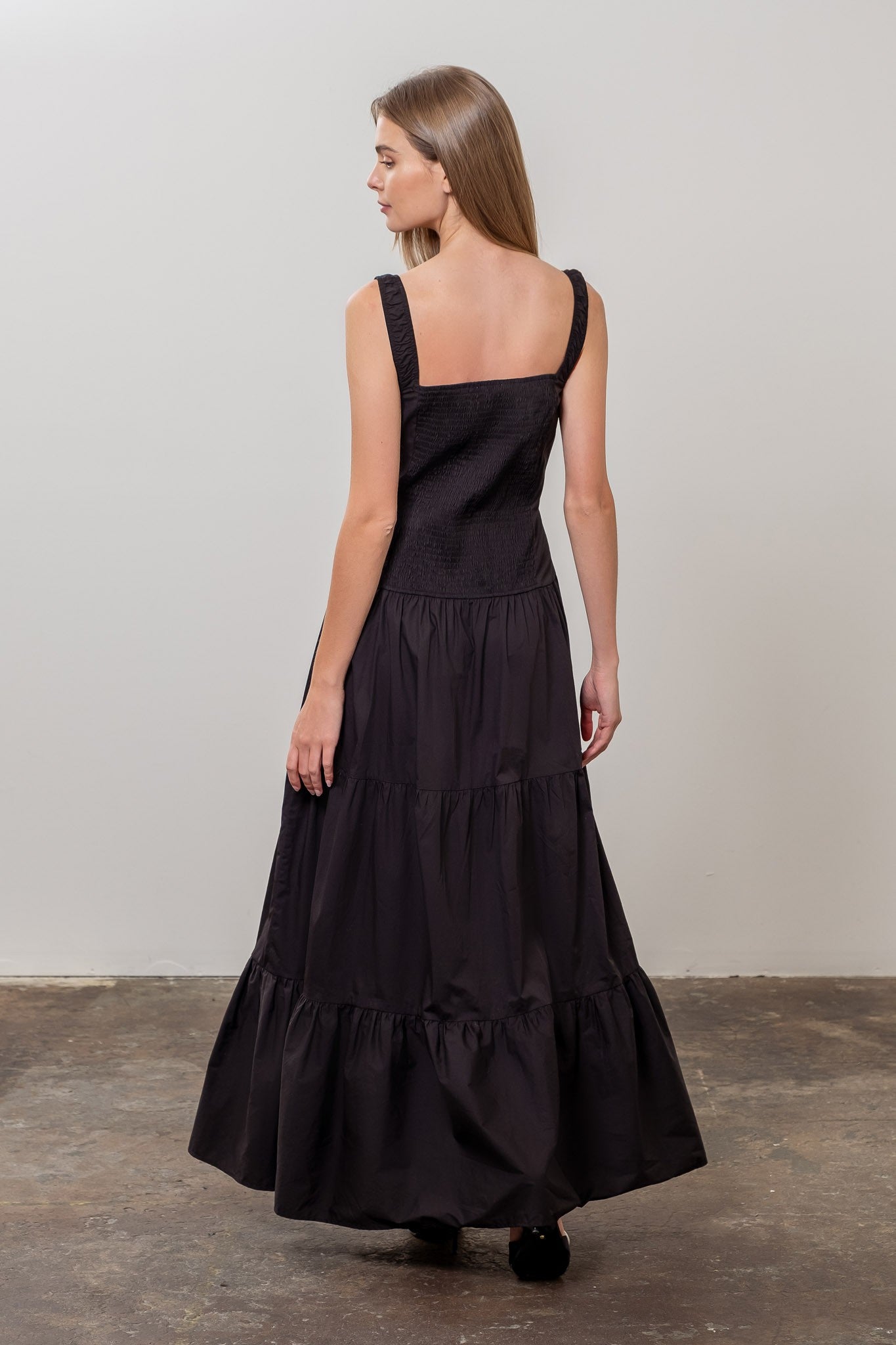 Corset Tiered Maxi Dress - Black