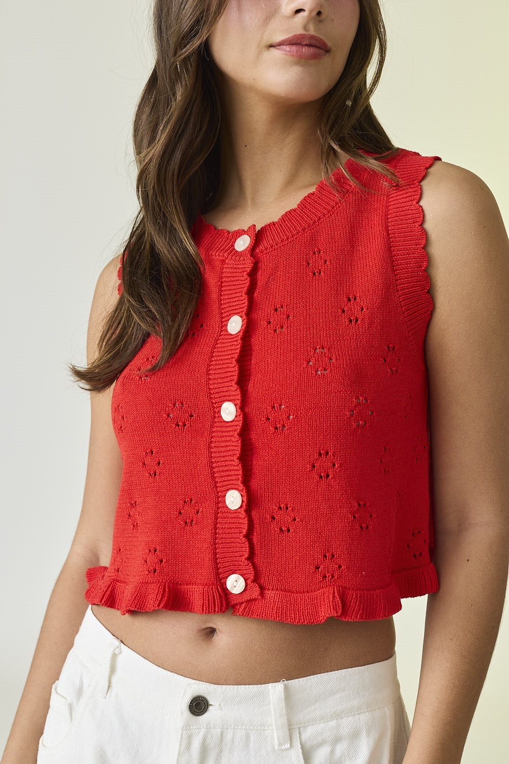 Stella Ruffle Sweater Top - Red