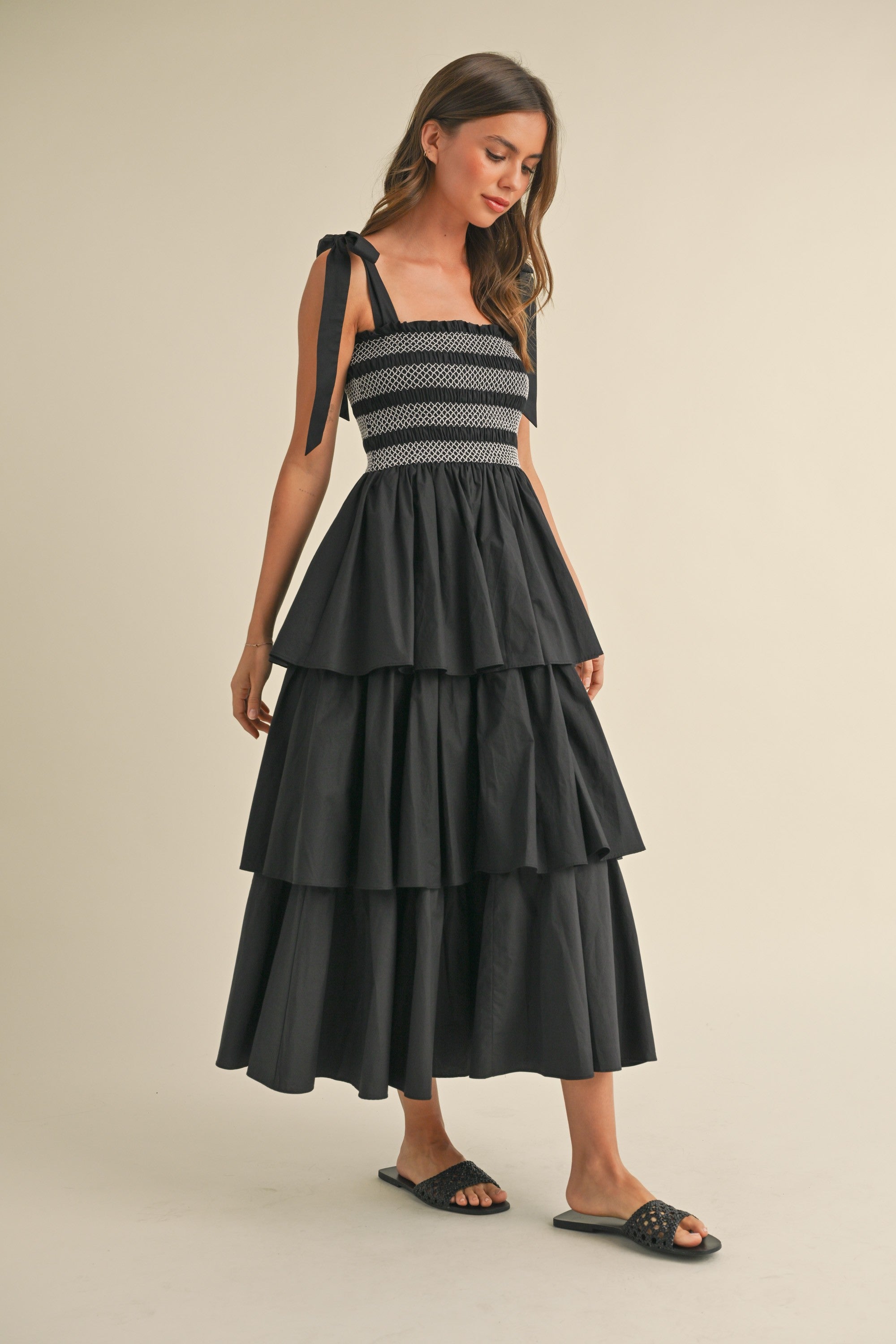 Lila Tiered Midi Dress - Black