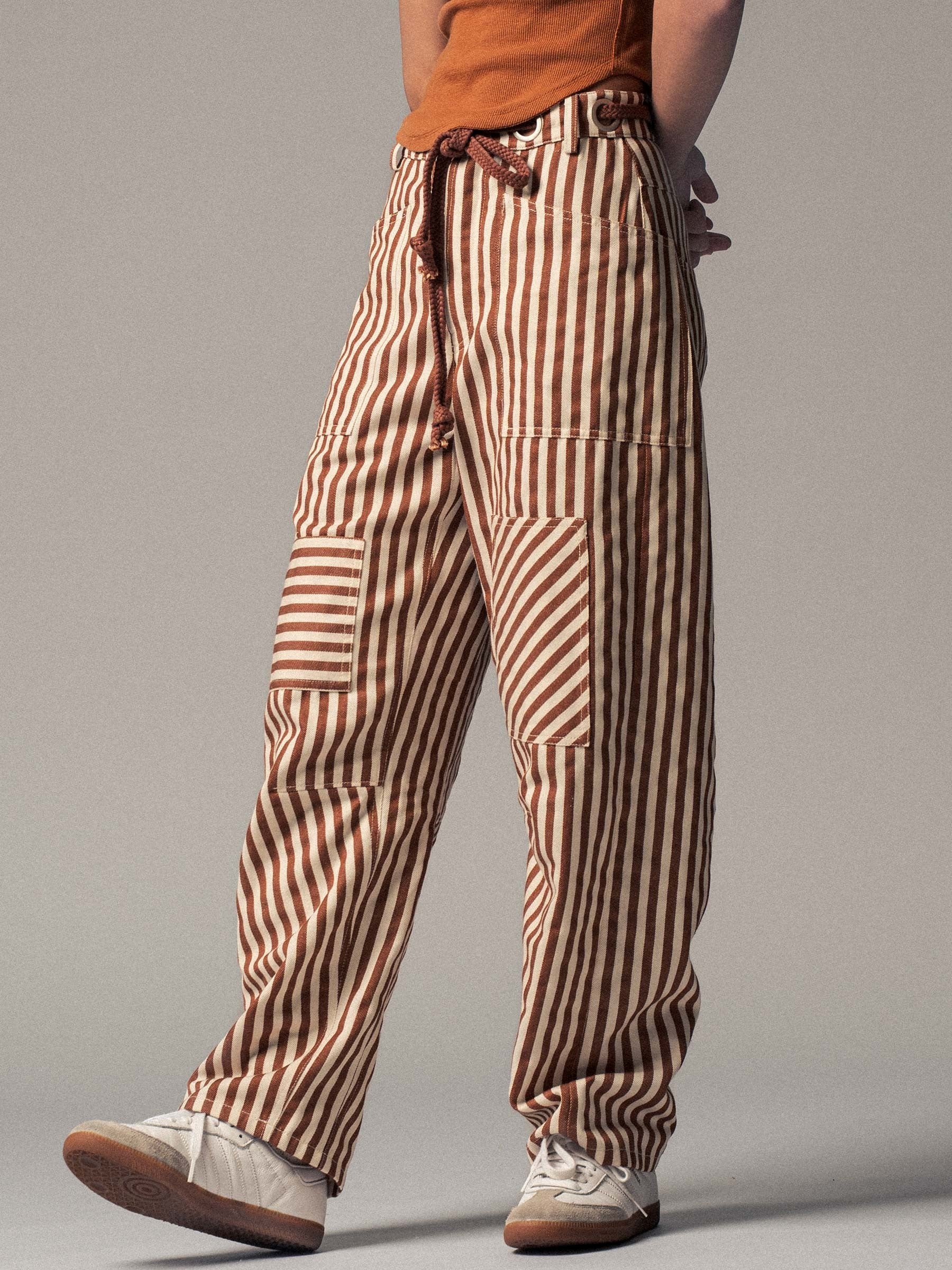 Worker Striped Pants - Taupe