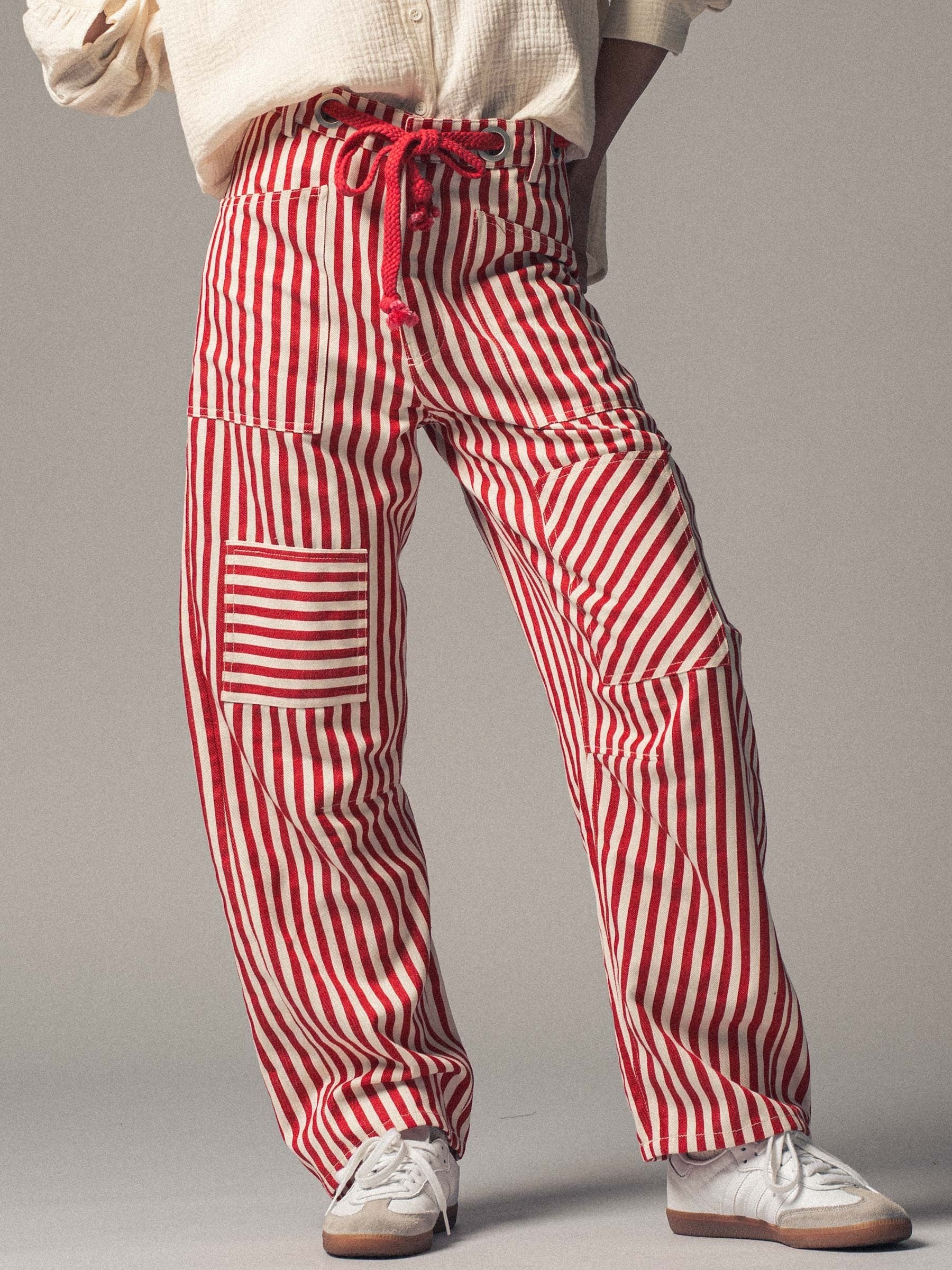 Worker Striped Pants - Red