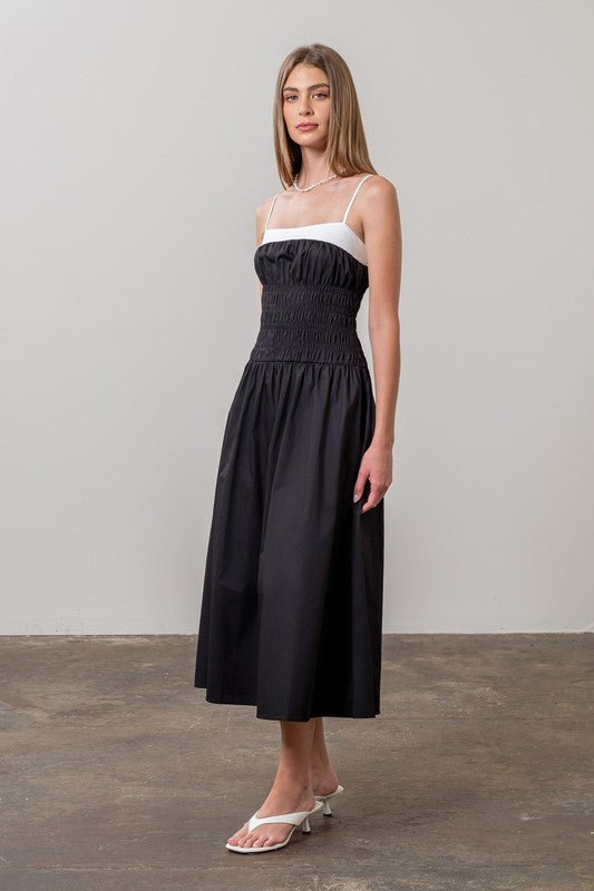 Miley Smocked Midi Dress - Black