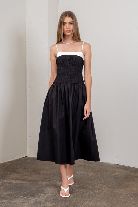 Miley Smocked Midi Dress - Black