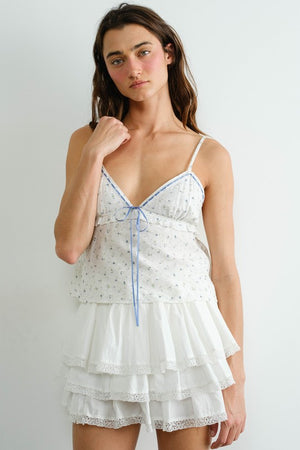 Floral Print Ribbon Detail Cami Top