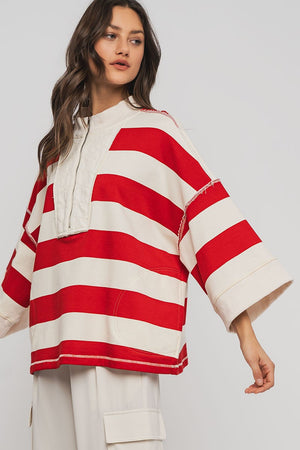 Breezy Striped Pullover Top - Red