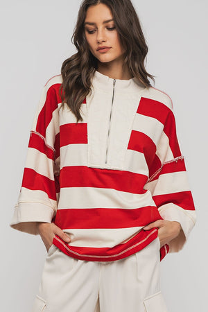 Breezy Striped Pullover Top - Red