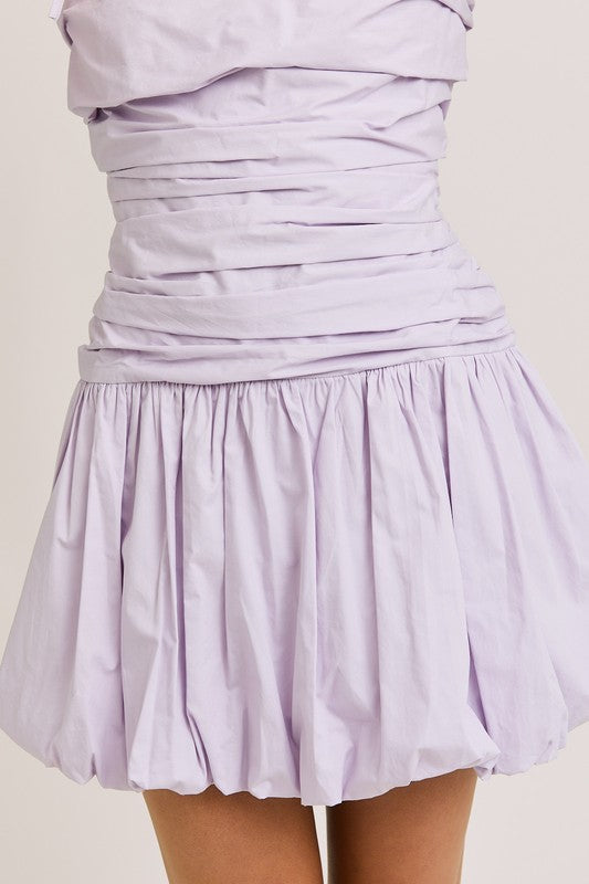 Tie Shoulder Bubble Hem Mini Dress - Lavender