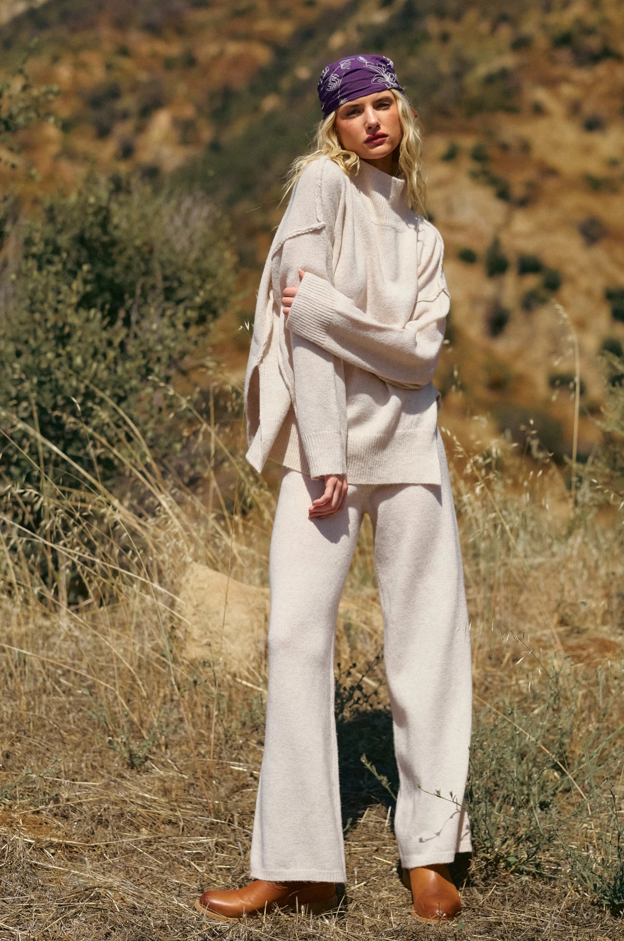 Mock Neck Knit Sweater - Oatmeal