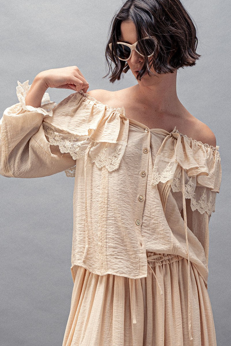 Lace Ruffled Blouse - Ivory