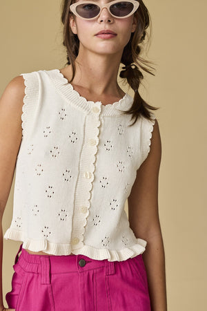 Stella Ruffle Sweater Top - Cream