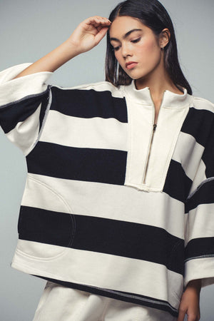 Breezy Striped Pullover Top - Black