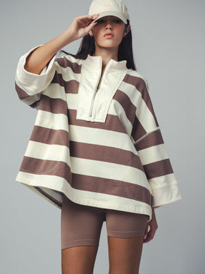 Breezy Striped Pullover Top - Brown