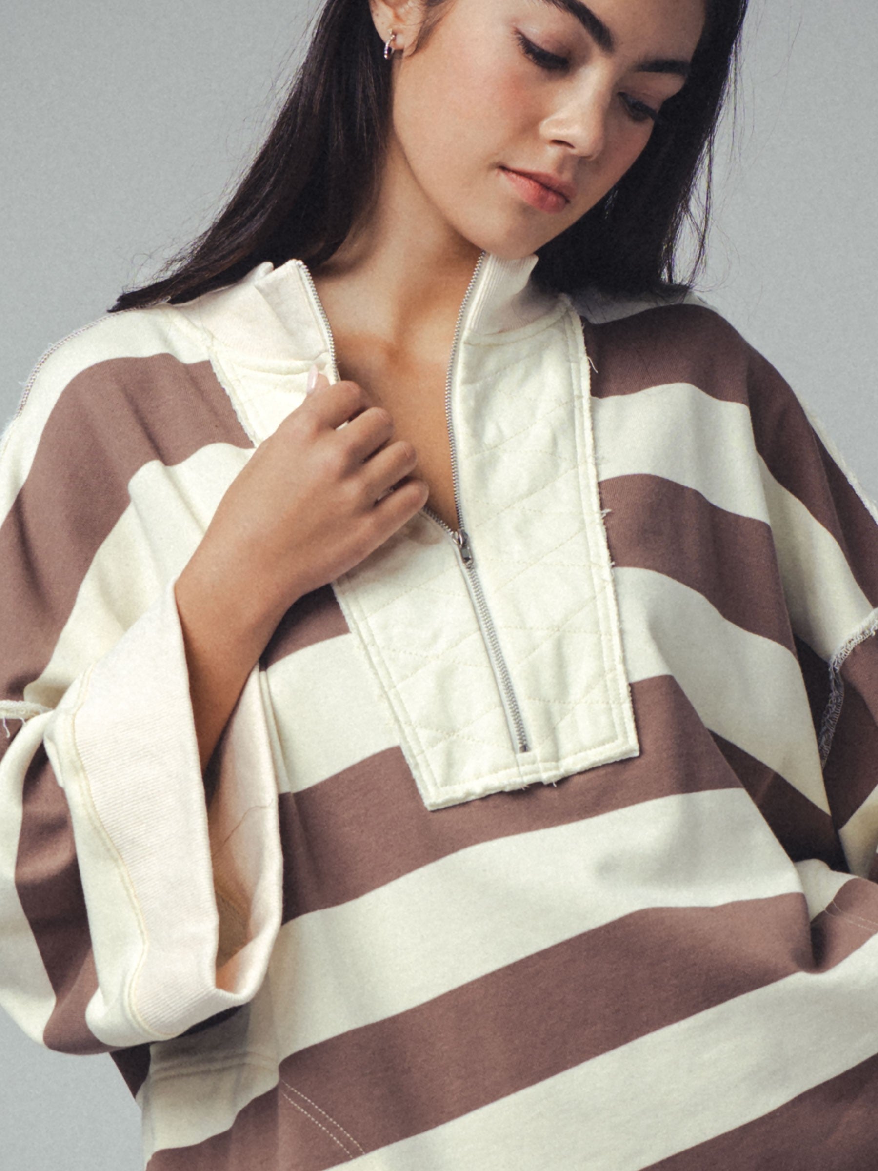 Breezy Striped Pullover Top - Brown