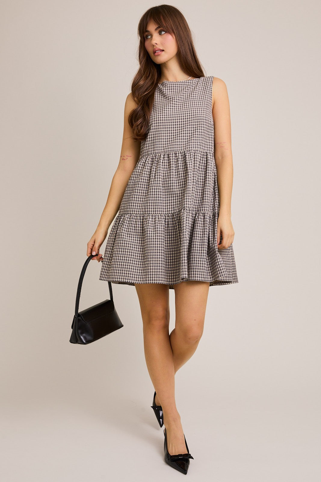 Boat Neck Tiered Mini Dress