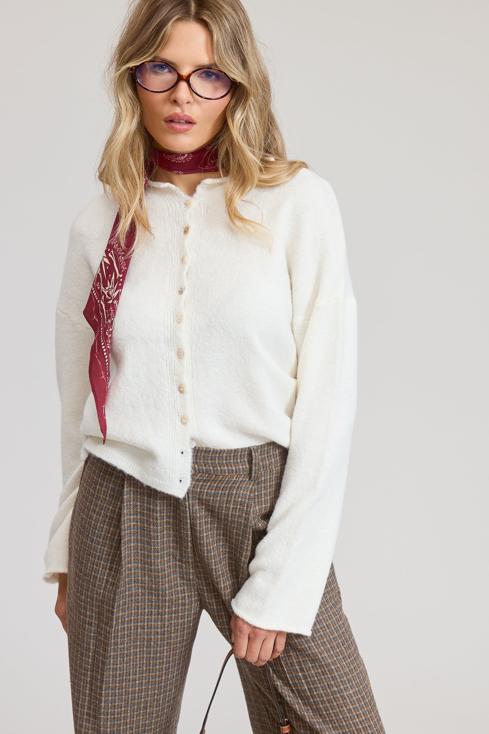 Elise Button Down Cardigan - Ivory