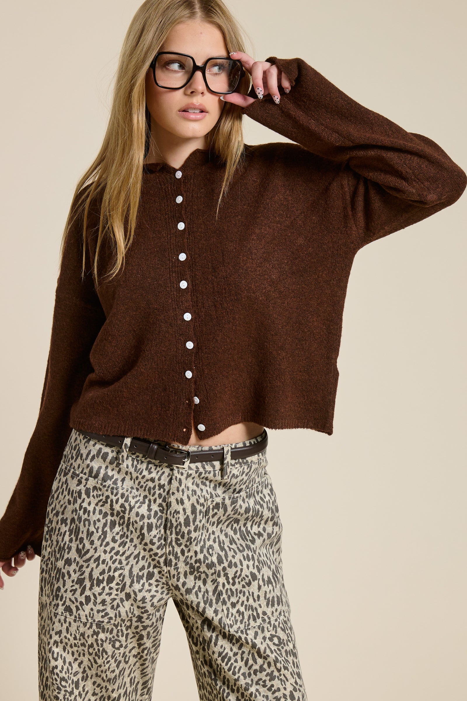 Elise Button Down Cardigan - Chocolate