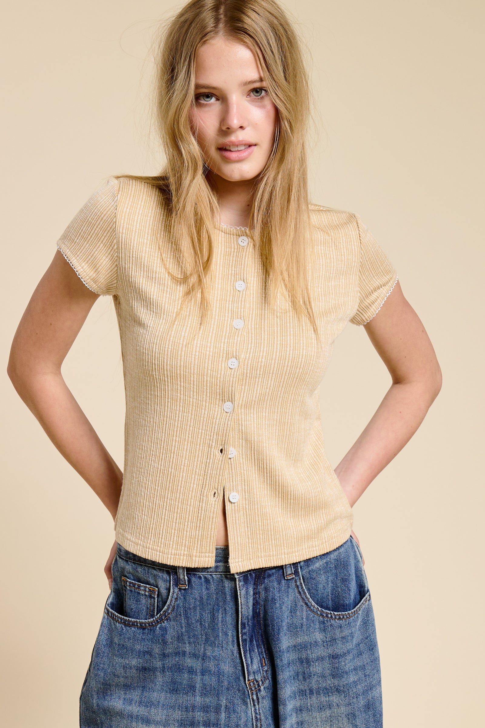 Stay With Me Ribbed Top - Sand