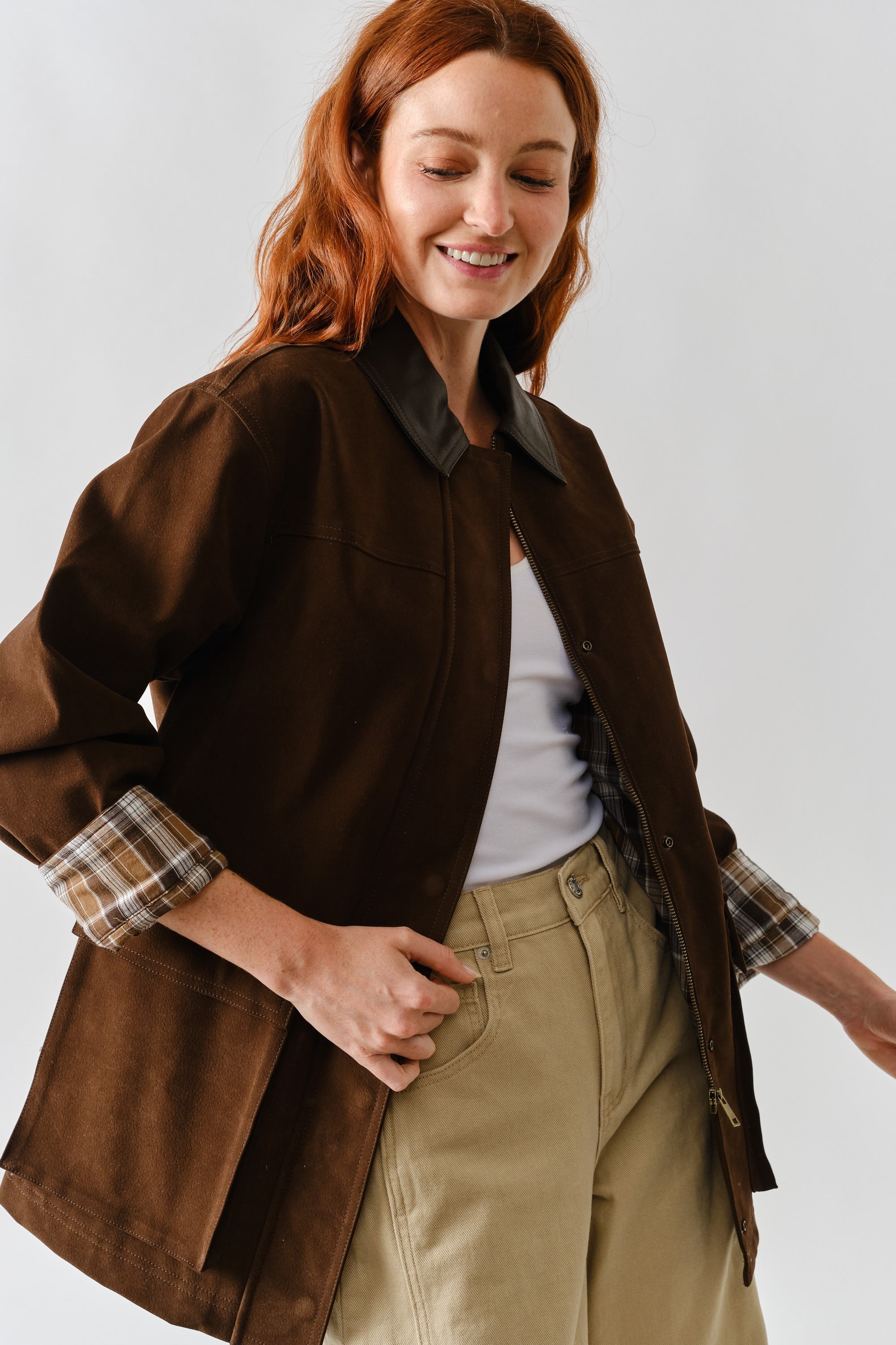 Suede Oversized Jacket - Brown