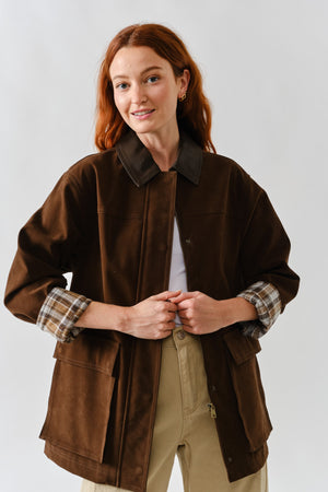 Suede Oversized Jacket - Brown