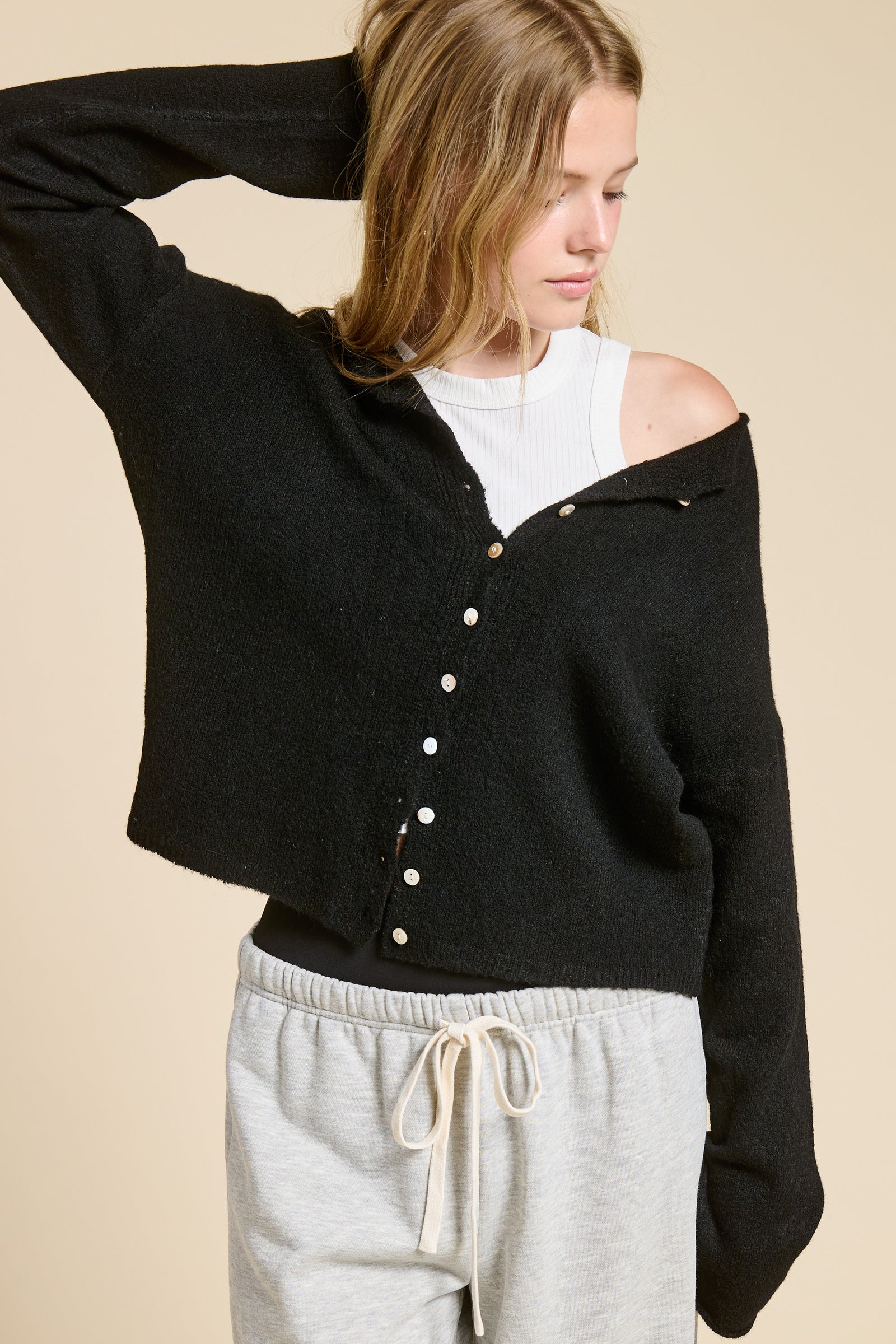 Elise Button Down Cardigan - Black