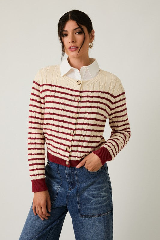 Striped Cable Knit Cardigan
