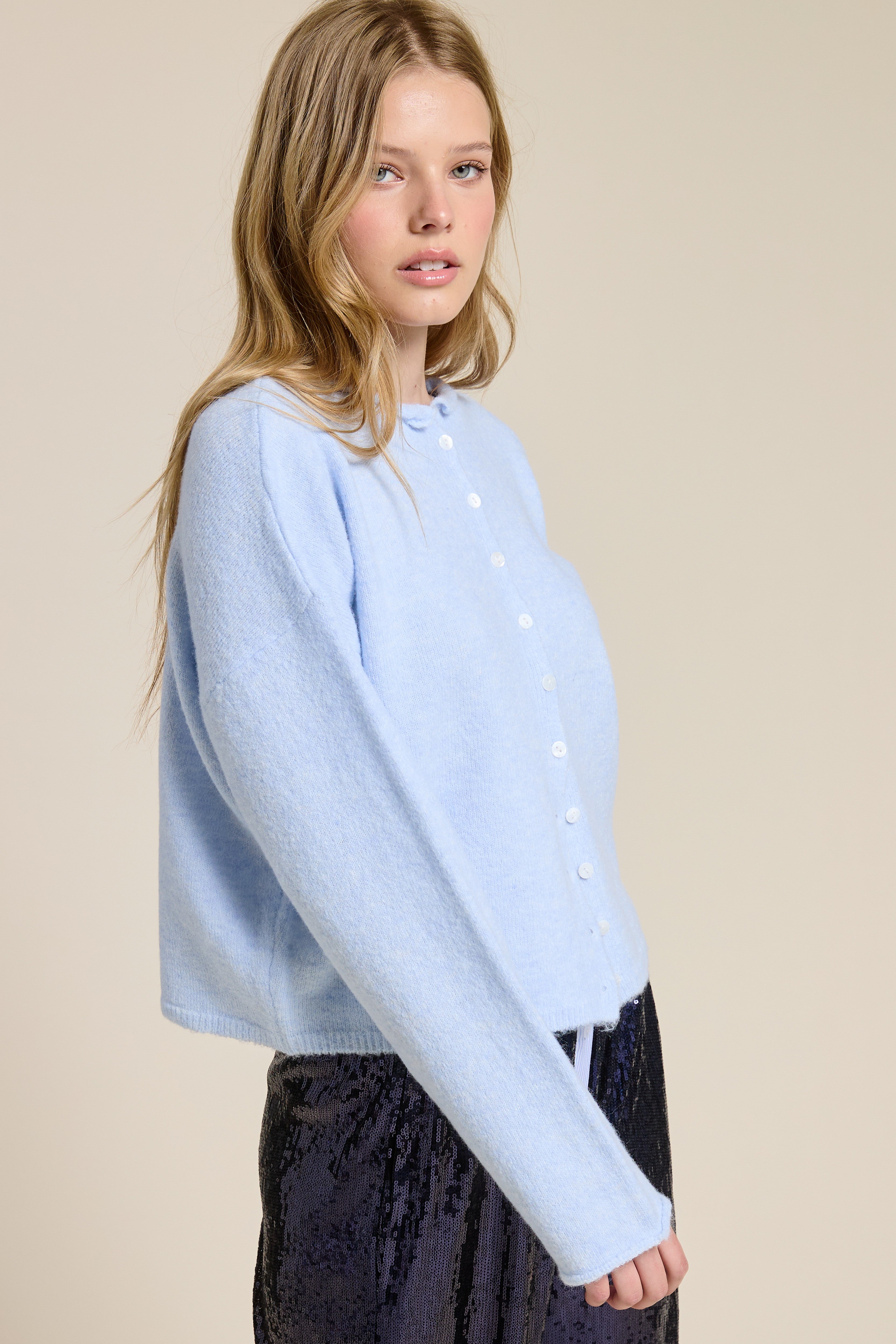 Elise Button Down Cardigan - Baby Blue