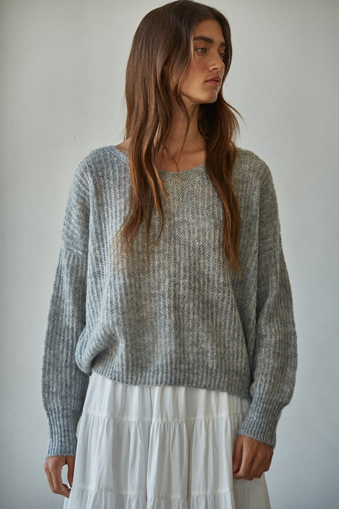 Anika Wide Ribbed Pullover - Grey