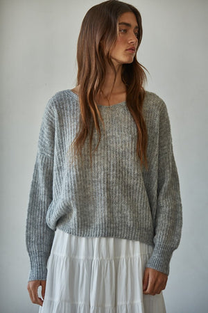 Anika Wide Ribbed Pullover - Grey