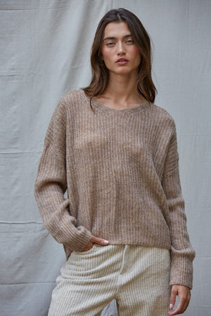 Anika Wide Ribbed Pullover - Mocha