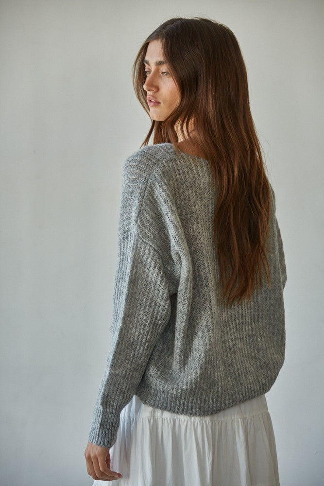 Anika Wide Ribbed Pullover - Grey