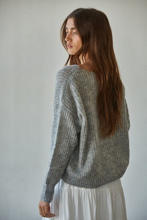 Anika Wide Ribbed Pullover - Grey