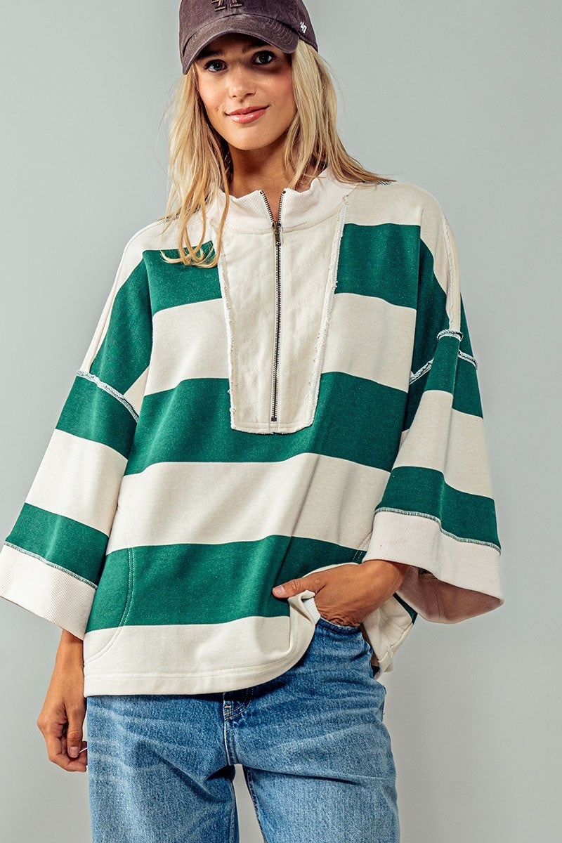 Breezy Striped Pullover Top - Cream Green