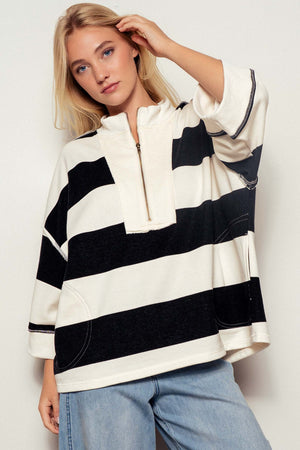 Breezy Striped Pullover Top - Cream Black