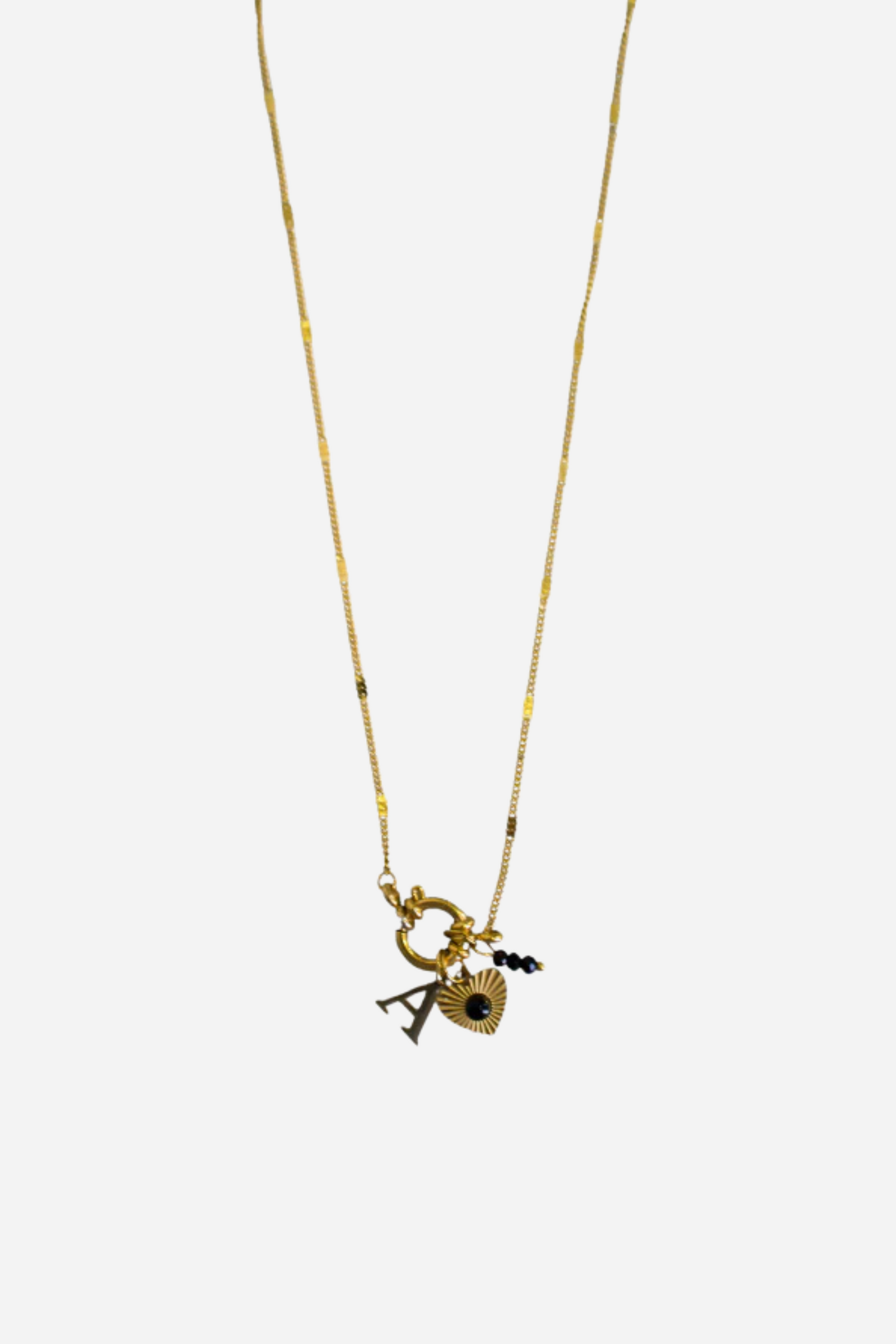 18K Black Heart Initial Necklace