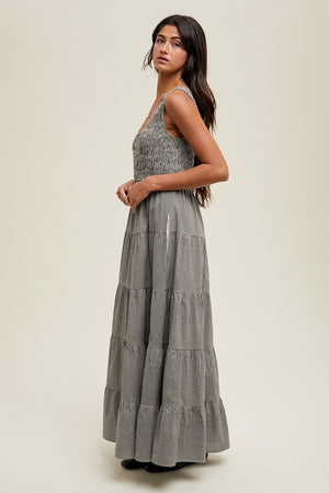 Plaid Tiered Midi Dress - Black/White